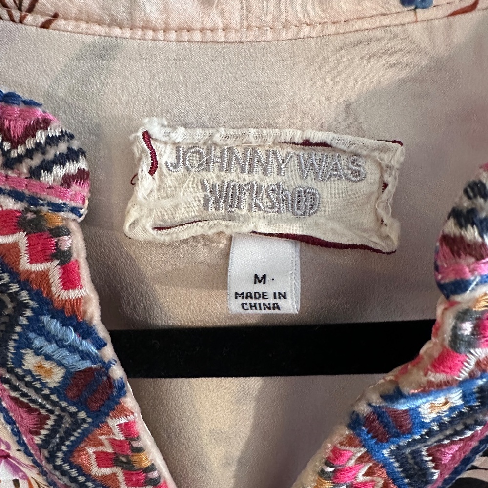 JOHNNY WAS WORKSHOP Uccello Silk & Velvet Blouse Tunic in Blush Pink MEDIUM - Picture 2 of 13